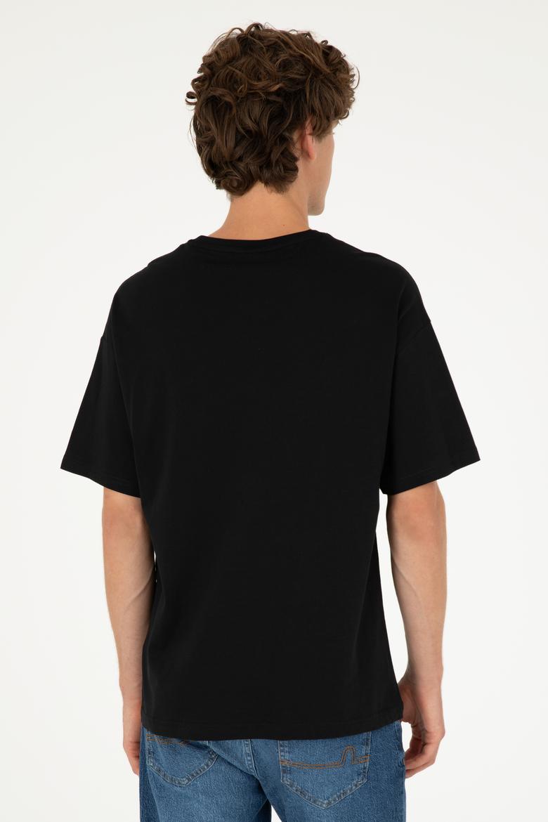 Erkek Oversize Fit Bisiklet Yaka Siyah Tişört - 50294288016