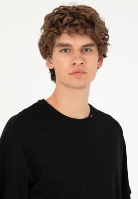 Erkek Oversize Fit Bisiklet Yaka Siyah Tişört - 50294288016