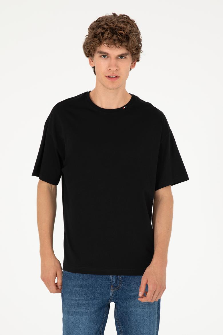 Erkek Oversize Fit Bisiklet Yaka Siyah Tişört