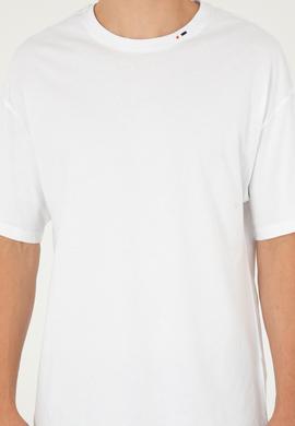 Erkek Oversize Fit Bisiklet Yaka Beyaz Tişört - 50294288009