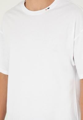 Erkek Oversize Fit Bisiklet Yaka Beyaz Tişört - 50294288009