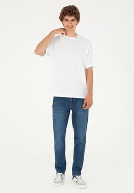 Erkek Oversize Fit Bisiklet Yaka Beyaz Tişört - 50294288009