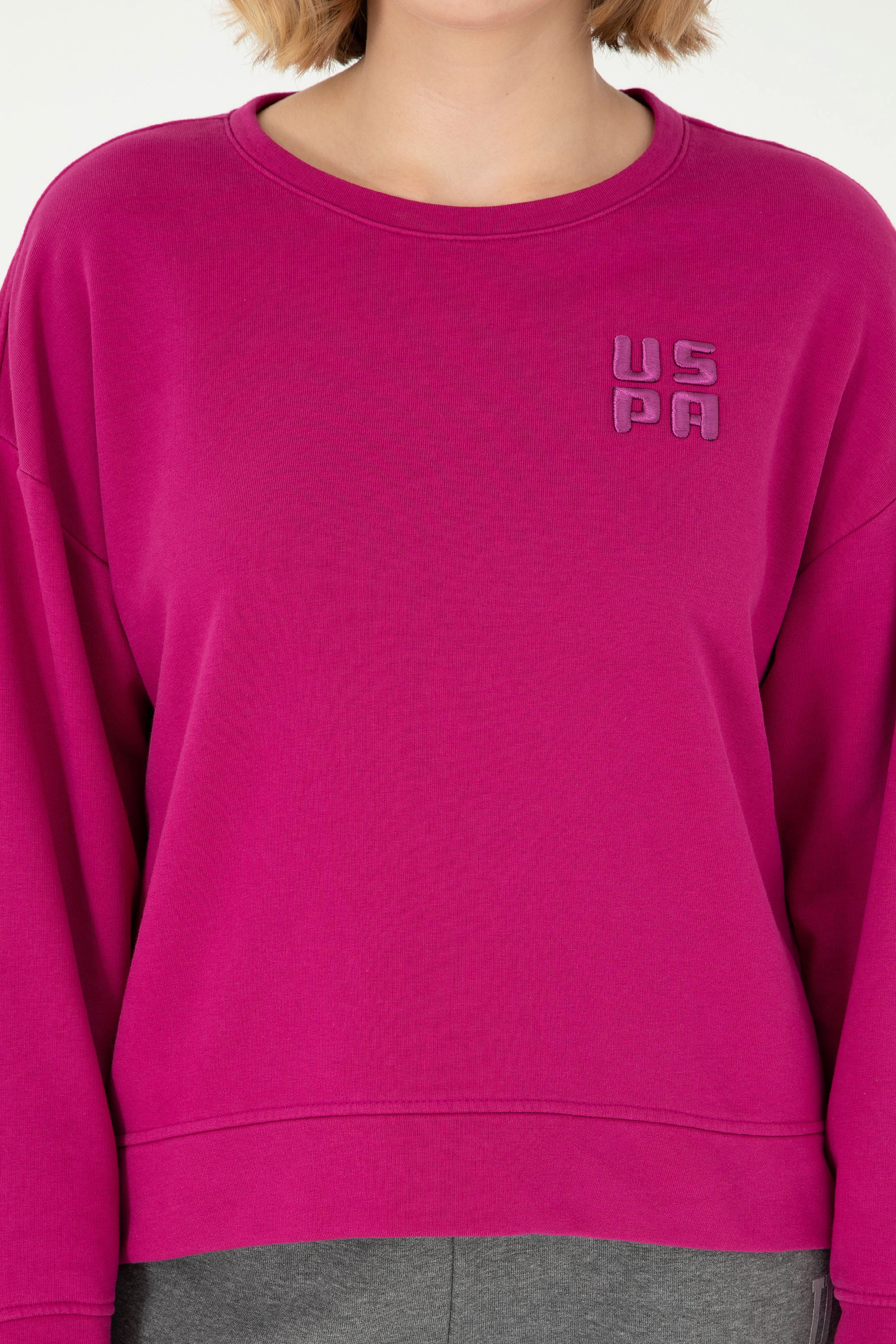 Kadın Fuşya Basic Bisiklet Yaka Sweatshirt