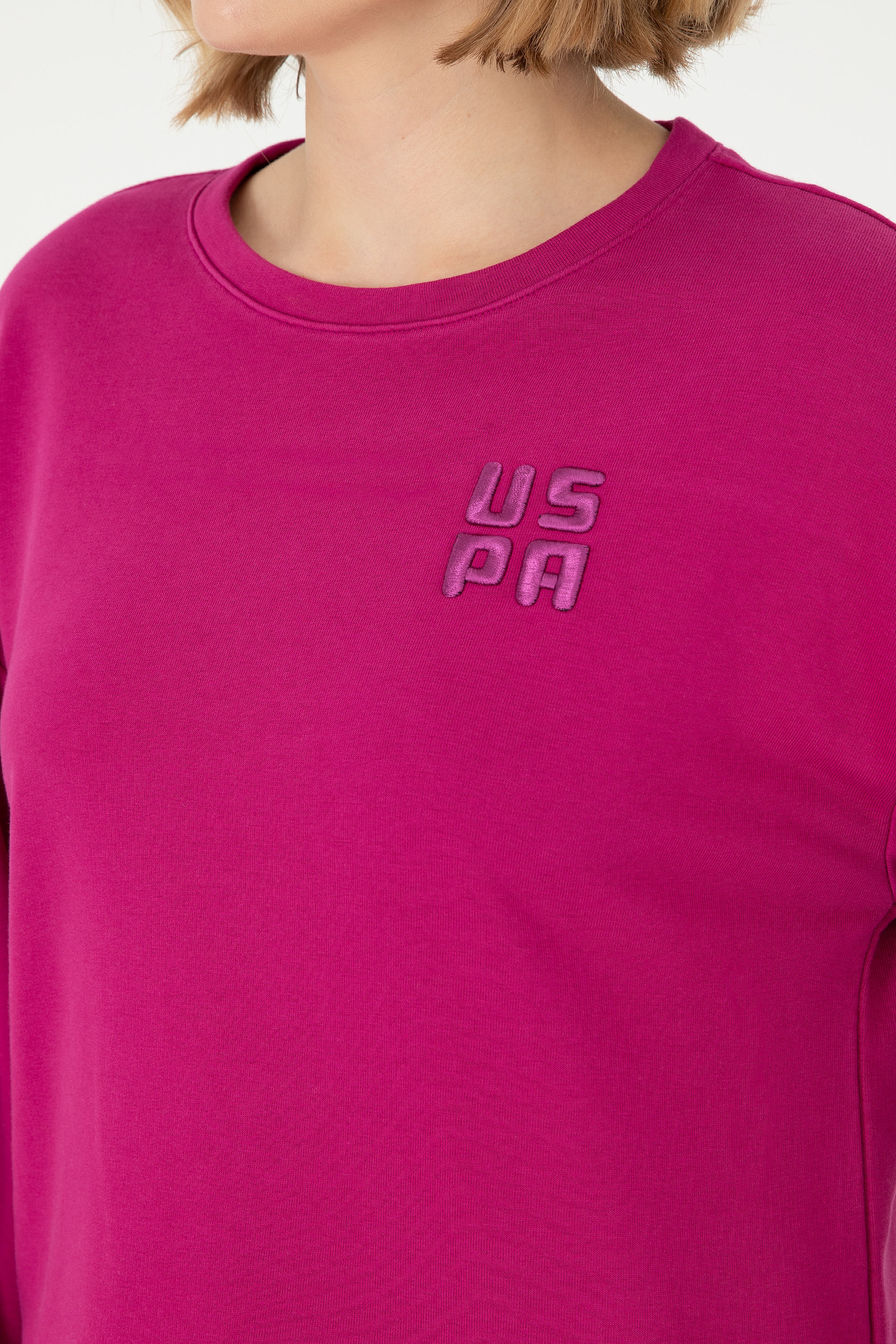 Kadın Fuşya Basic Bisiklet Yaka Sweatshirt