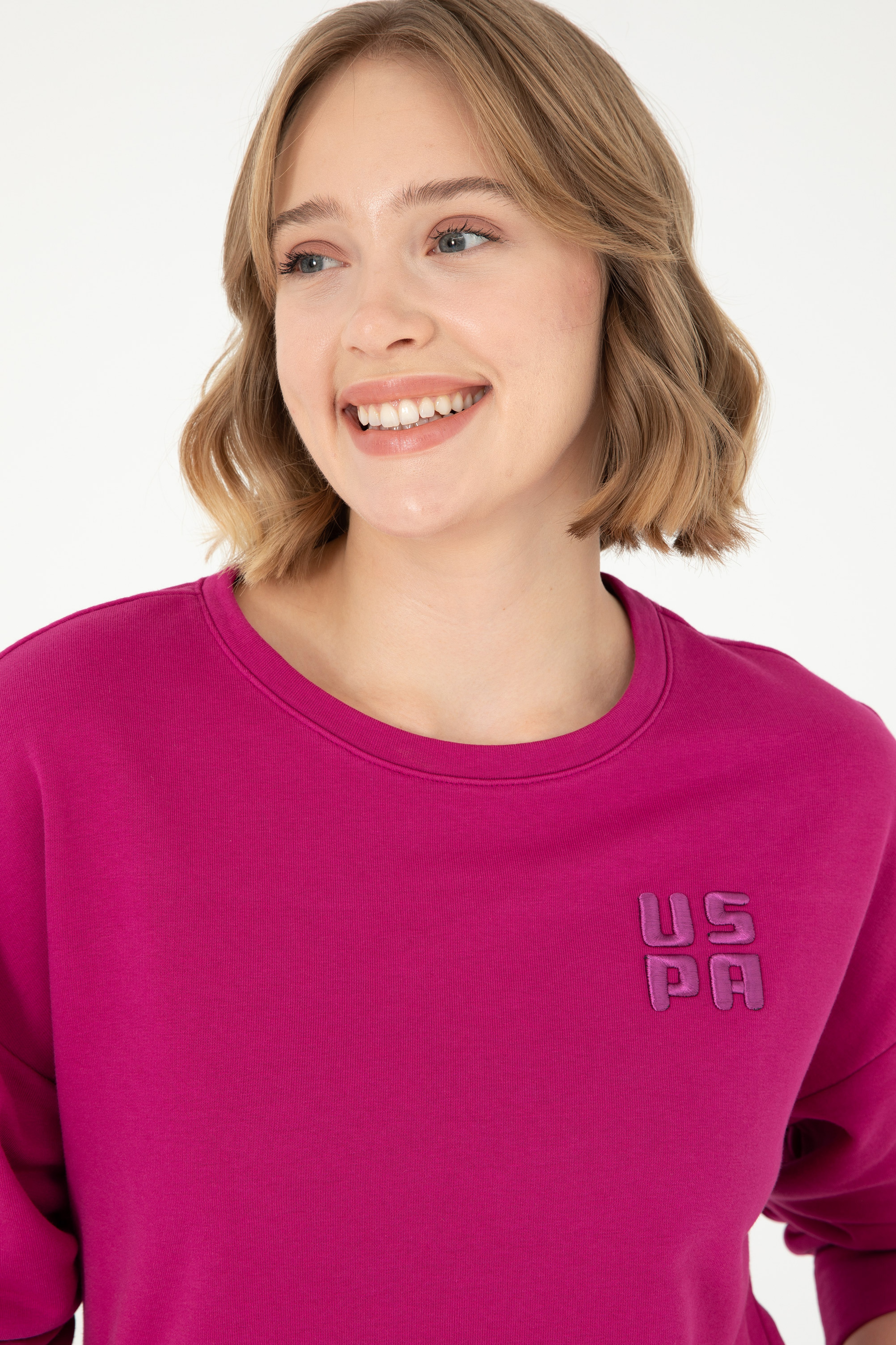 Kadın Fuşya Basic Bisiklet Yaka Sweatshirt