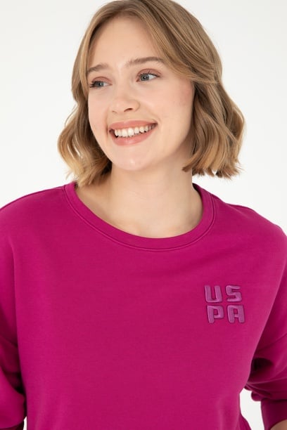 Kadın Fuşya Basic Bisiklet Yaka Sweatshirt