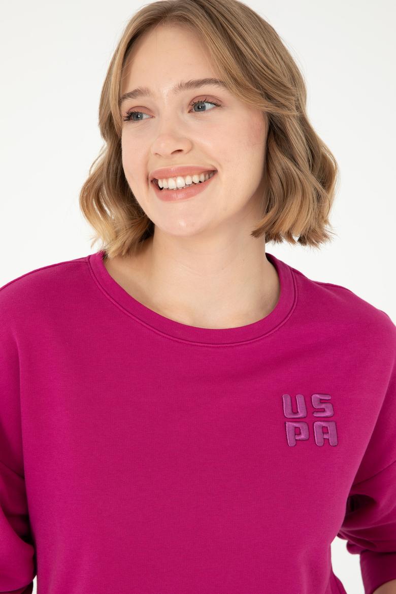 Kadın Fuşya Basic Bisiklet Yaka Sweatshirt - 50296919041