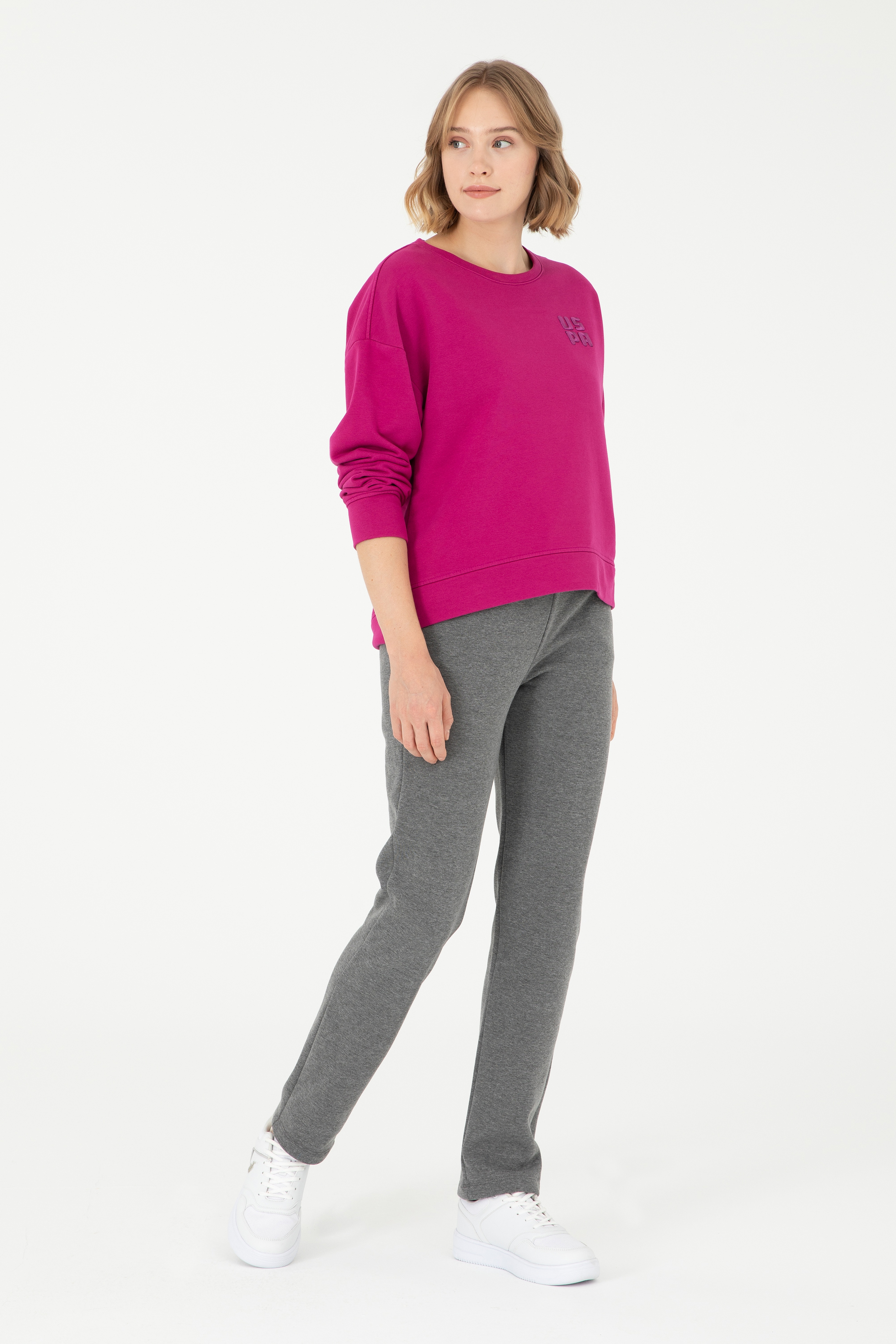 Kadın Fuşya Basic Bisiklet Yaka Sweatshirt - Image 4