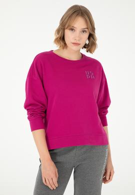 Kadın Fuşya Basic Bisiklet Yaka Sweatshirt - 50296919041