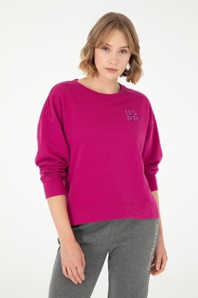 Kadın Fuşya Basic Bisiklet Yaka Sweatshirt
