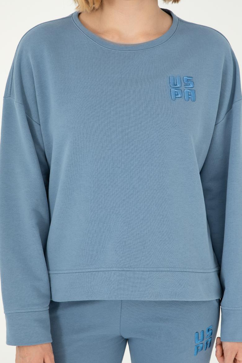 Kadın Koyu Mavi Basic Bisiklet Yaka Sweatshirt - 50296919040