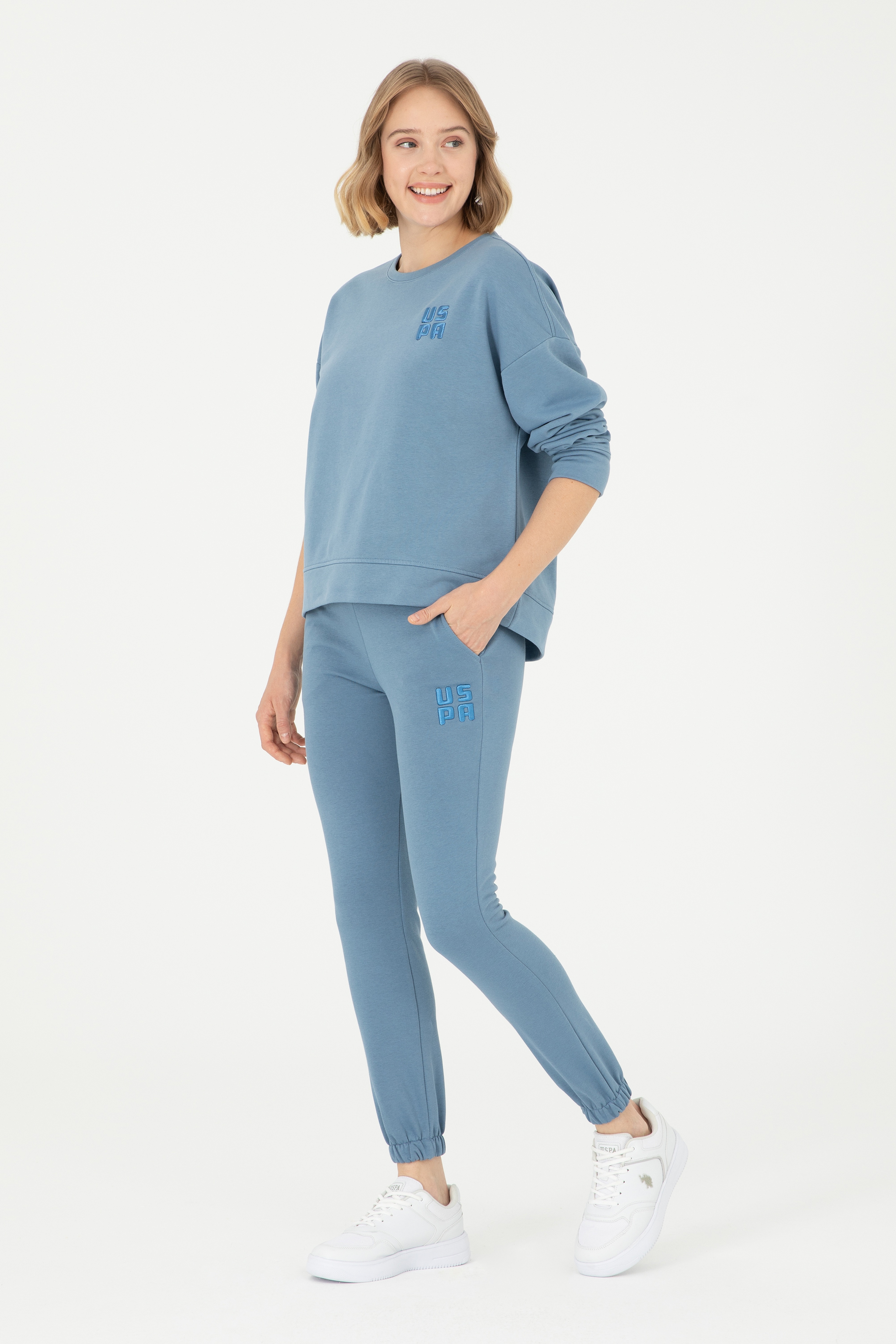 Kadın Koyu Mavi Basic Bisiklet Yaka Sweatshirt - Image 4