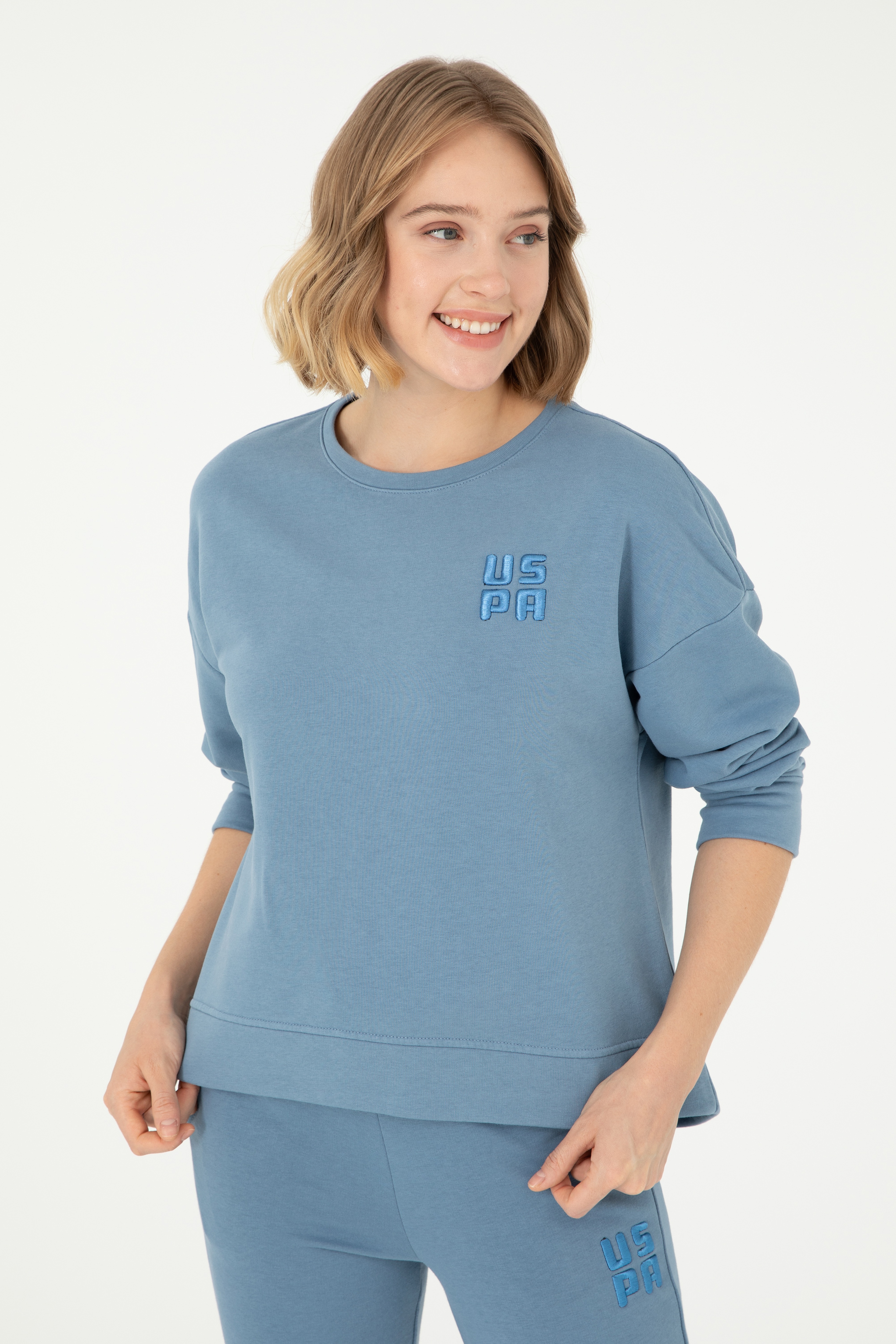 Kadın Koyu Mavi Basic Bisiklet Yaka Sweatshirt - Image 3