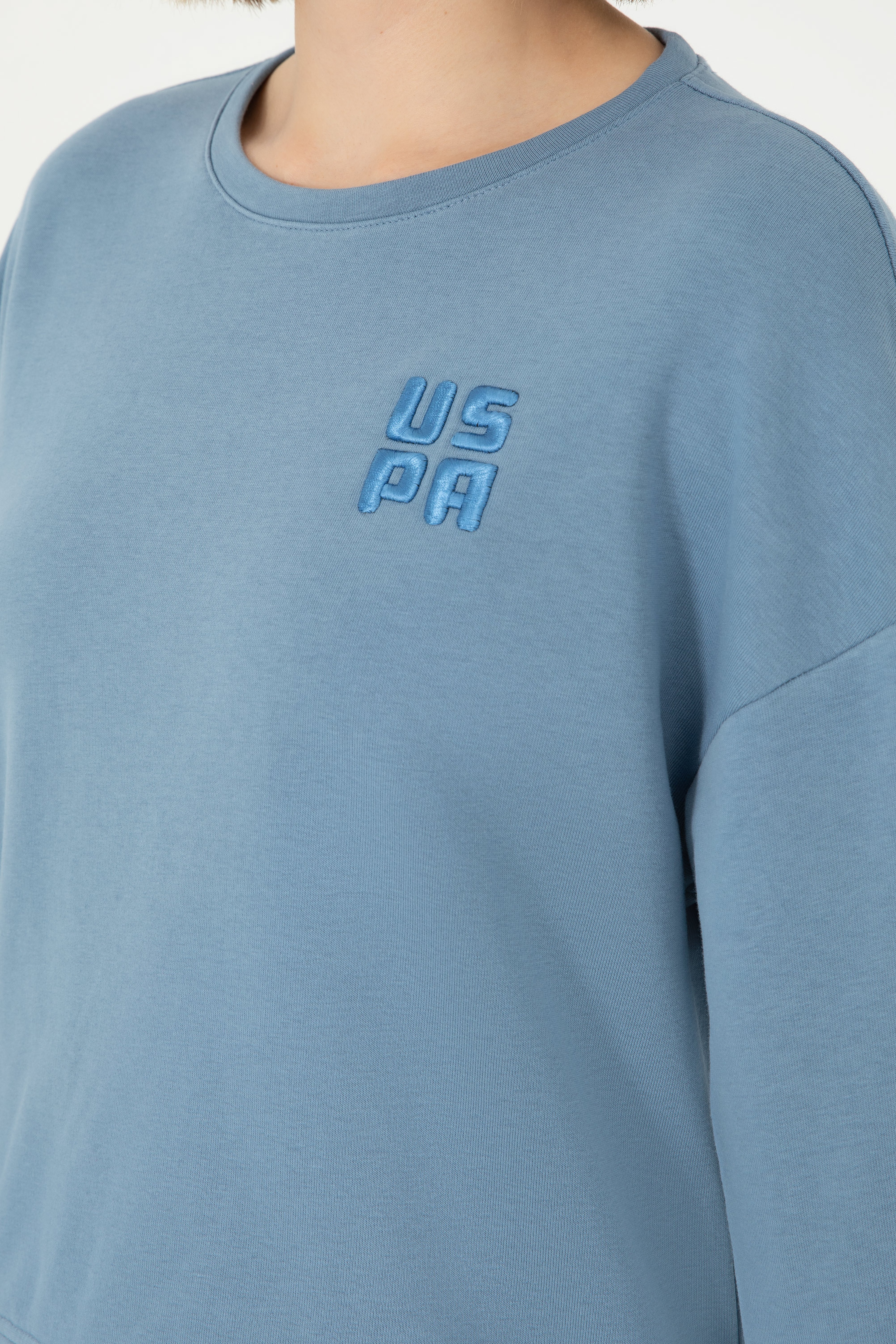 Kadın Koyu Mavi Basic Bisiklet Yaka Sweatshirt - Image 7
