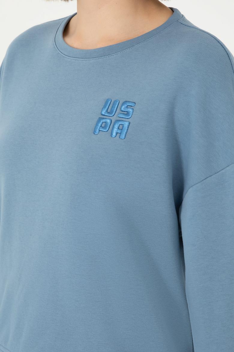 Kadın Koyu Mavi Basic Bisiklet Yaka Sweatshirt - 50296919040