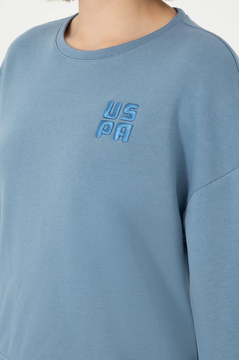 Kadın Koyu Mavi Basic Bisiklet Yaka Sweatshirt