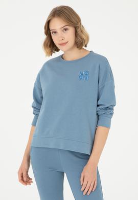 Kadın Koyu Mavi Basic Bisiklet Yaka Sweatshirt - 50296919040