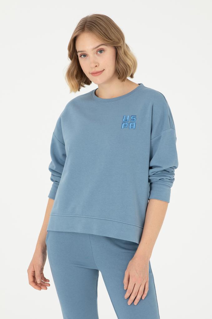 Kadın Koyu Mavi Basic Bisiklet Yaka Sweatshirt