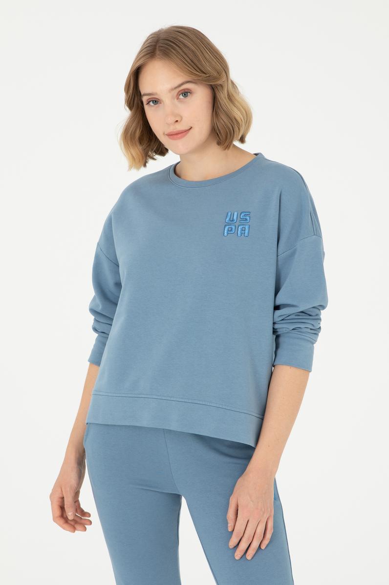 Kadın Koyu Mavi Basic Bisiklet Yaka Sweatshirt