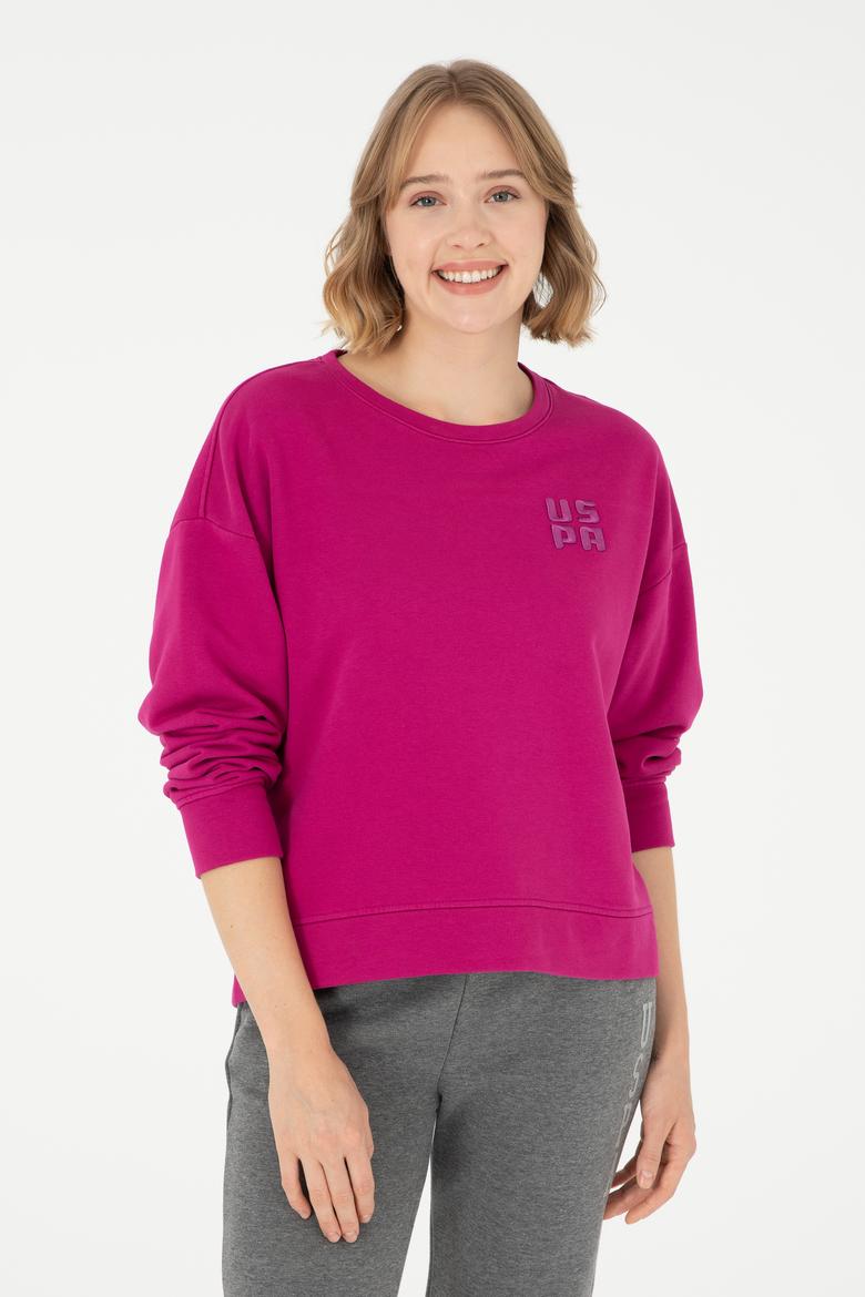 Kadın Fuşya Basic Bisiklet Yaka Sweatshirt