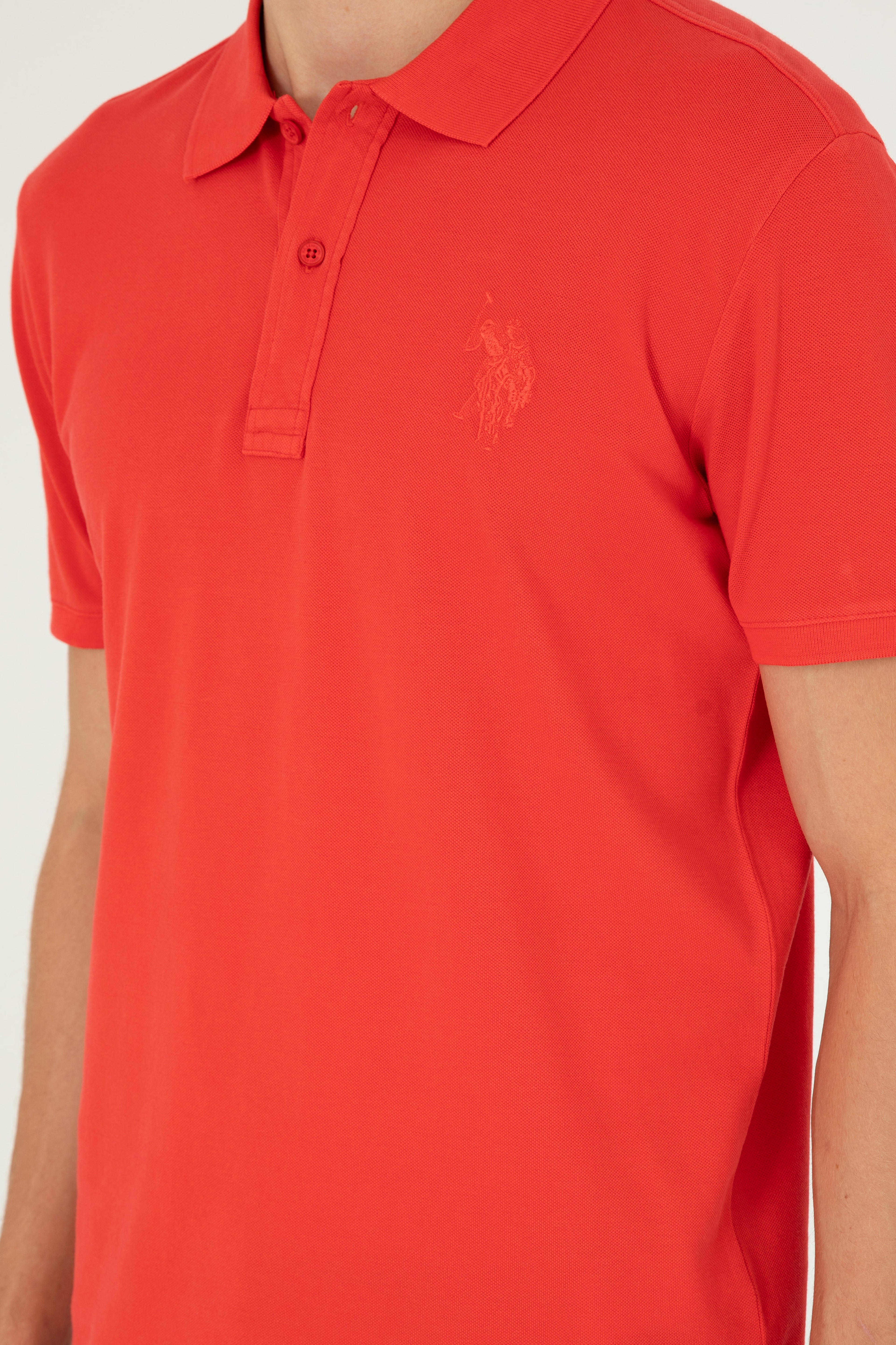 Erkek Slim Fit Polo Yaka Kırmızı Basic Tişört - Image 7