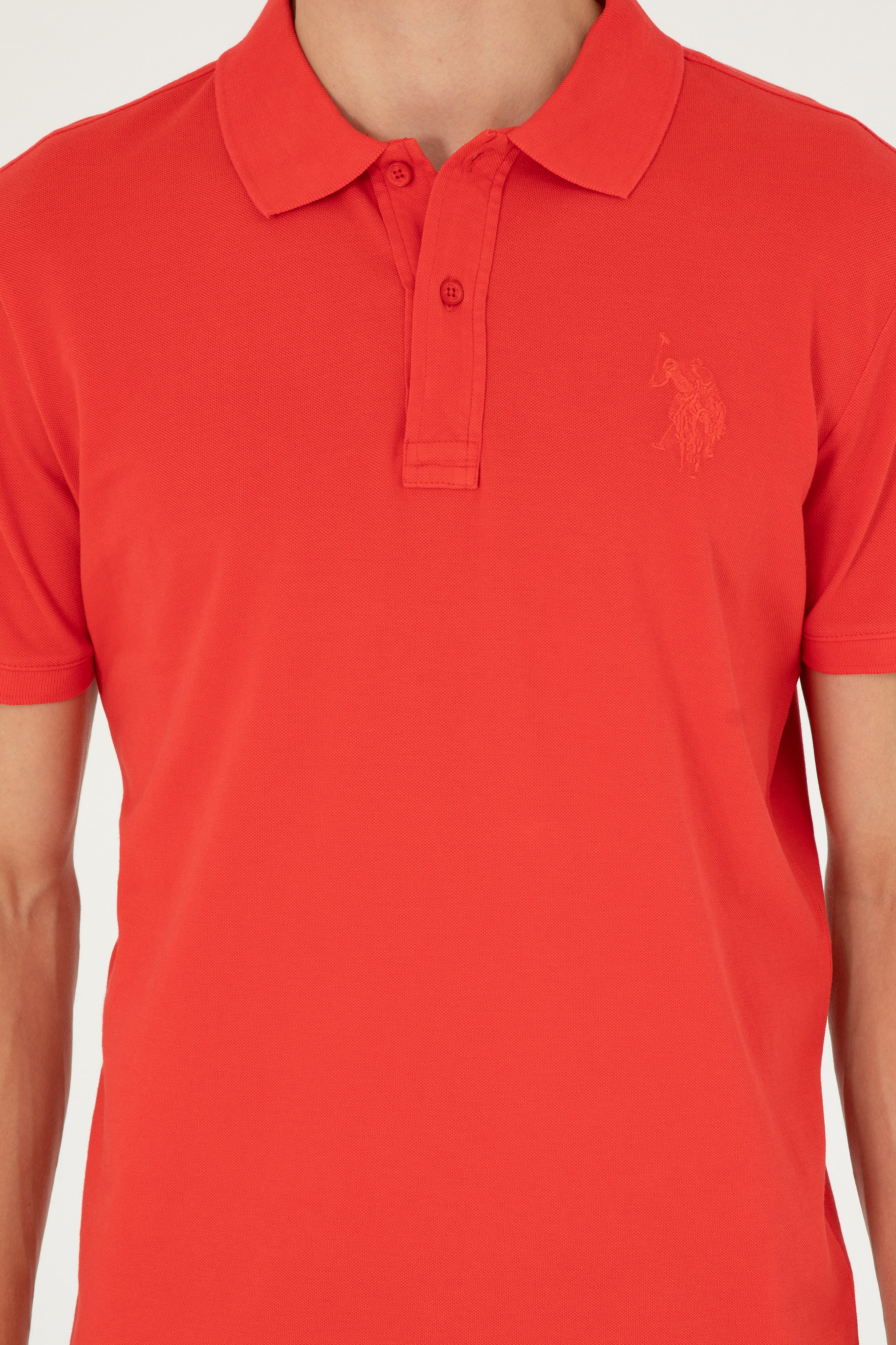 Erkek Slim Fit Polo Yaka Kırmızı Basic Tişört - Image 6