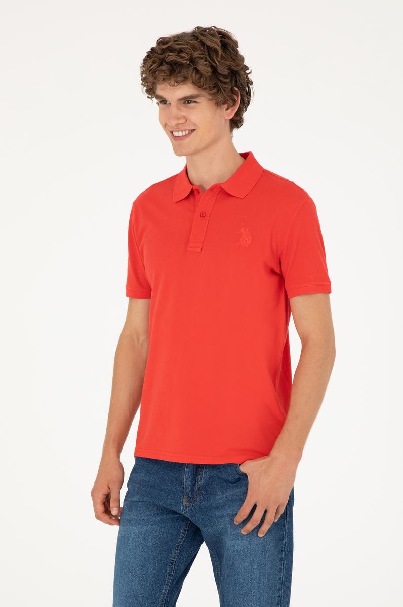 Erkek Slim Fit Polo Yaka Kırmızı Basic Tişört