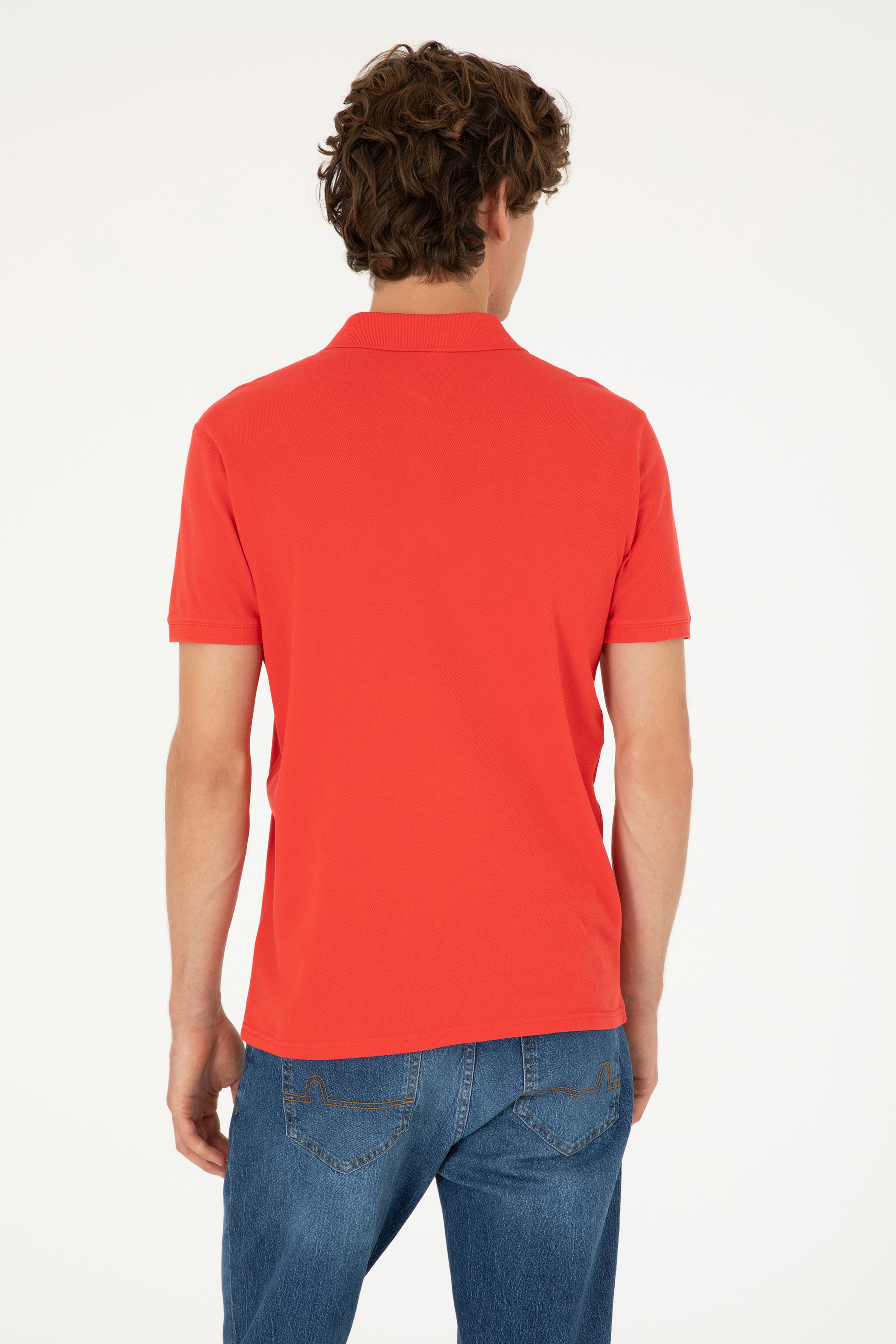 Erkek Slim Fit Polo Yaka Kırmızı Basic Tişört