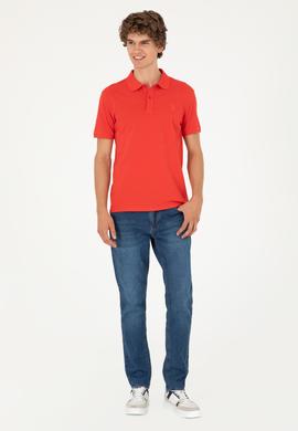 Erkek Slim Fit Polo Yaka Kırmızı Basic Tişört - 50294207081