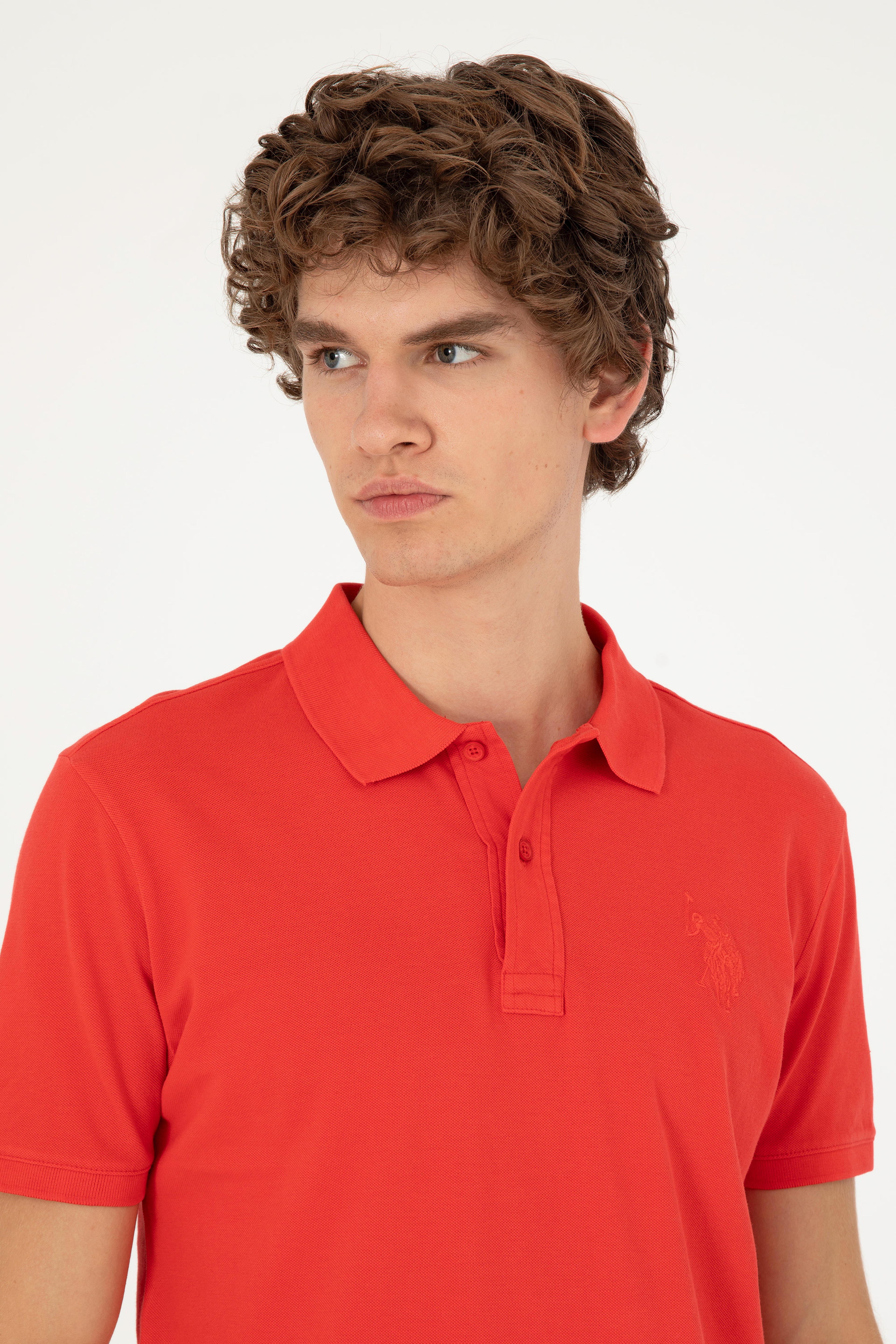 Erkek Slim Fit Polo Yaka Kırmızı Basic Tişört