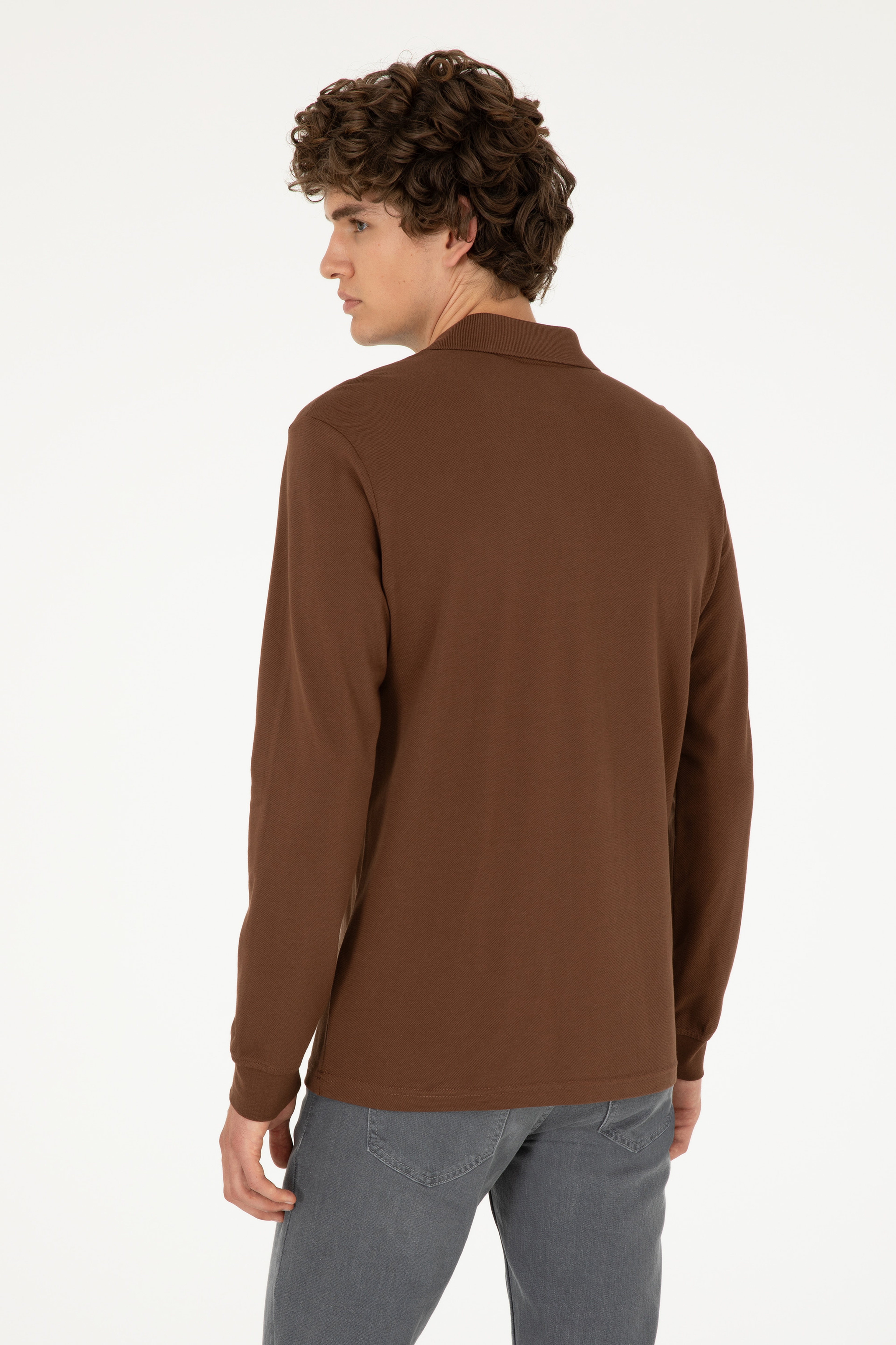 Erkek Kahverengi Basic Sweatshirt - Image 5
