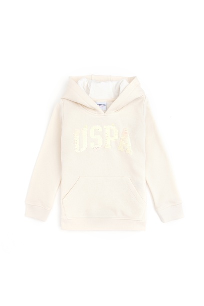 Kız Çocuk Krem Kapüşonlu Basic Sweatshirt