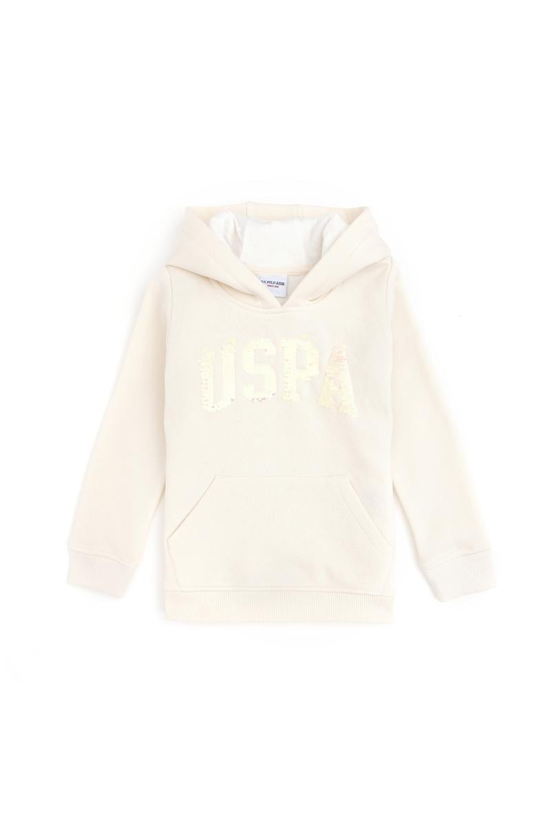 Kız Çocuk Krem Kapüşonlu Basic Sweatshirt