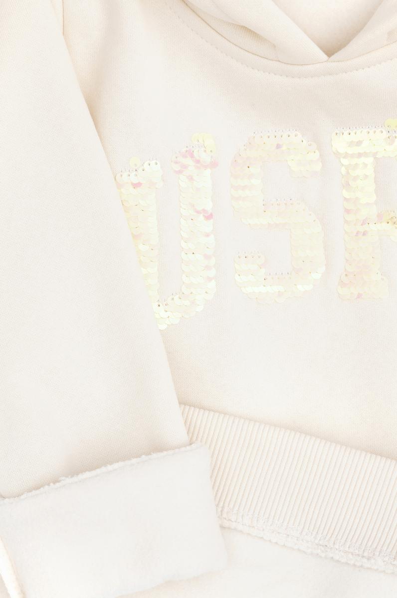 Kız Çocuk Krem Kapüşonlu Basic Sweatshirt