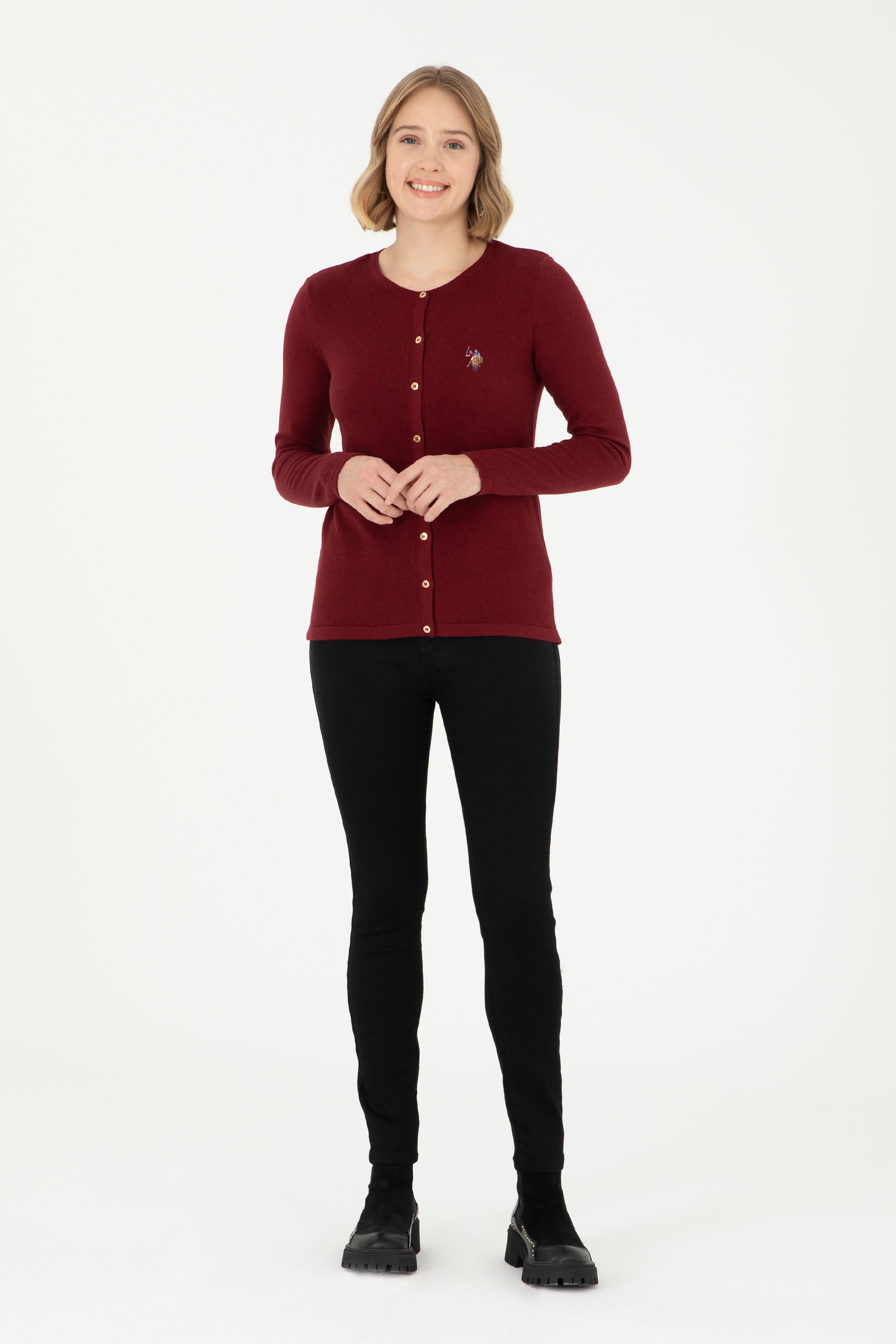 Kadın Bordo Basic Triko Hırka - Image 4