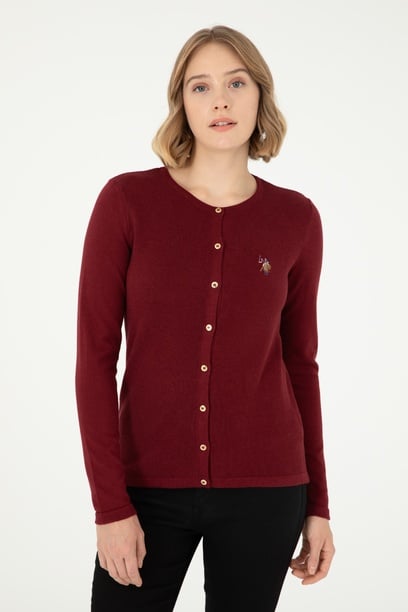 Kadın Bordo Basic Triko Hırka