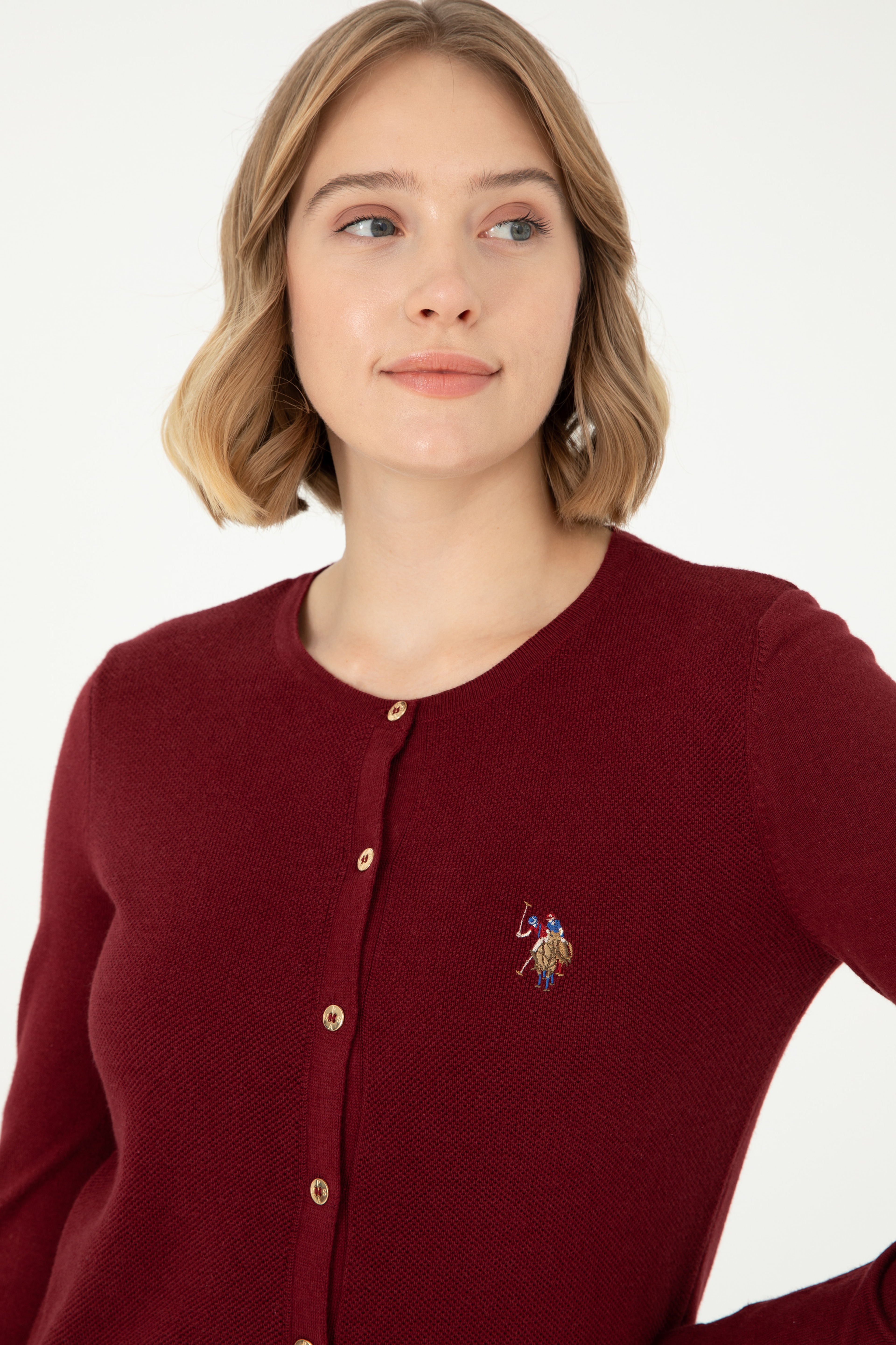 Kadın Bordo Basic Triko Hırka - Image 2