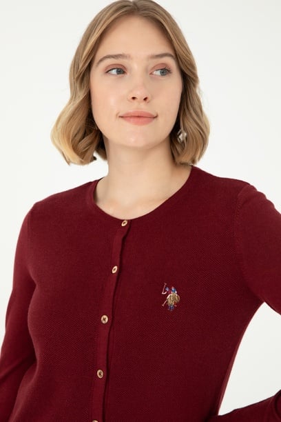 Kadın Bordo Basic Triko Hırka