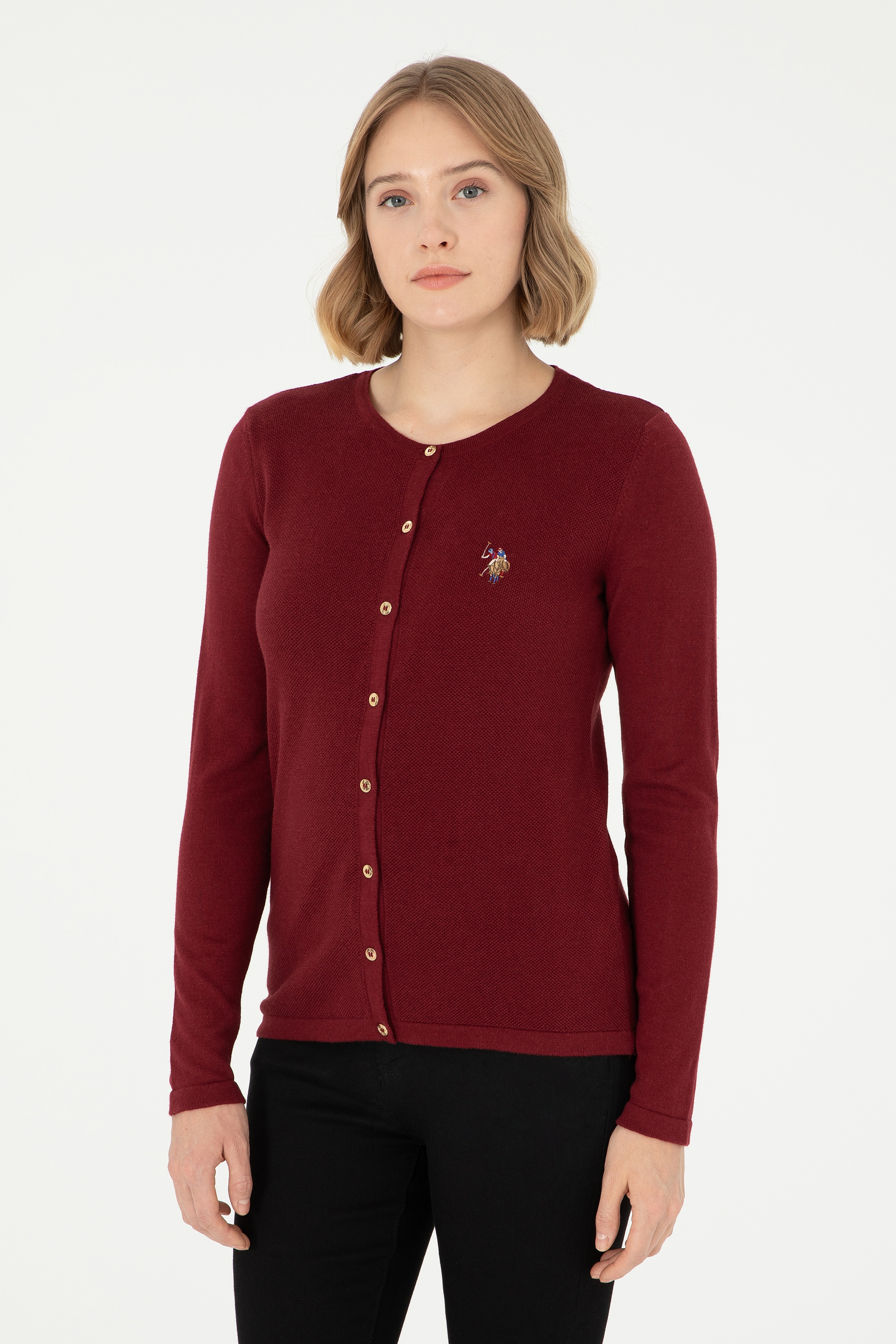 Kadın Bordo Basic Triko Hırka - Image 1