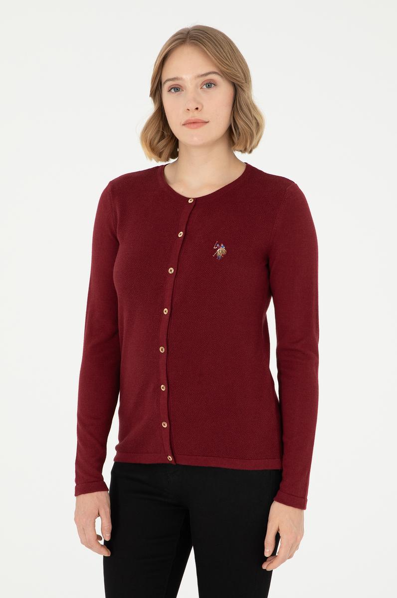 Kadın Bordo Basic Triko Hırka