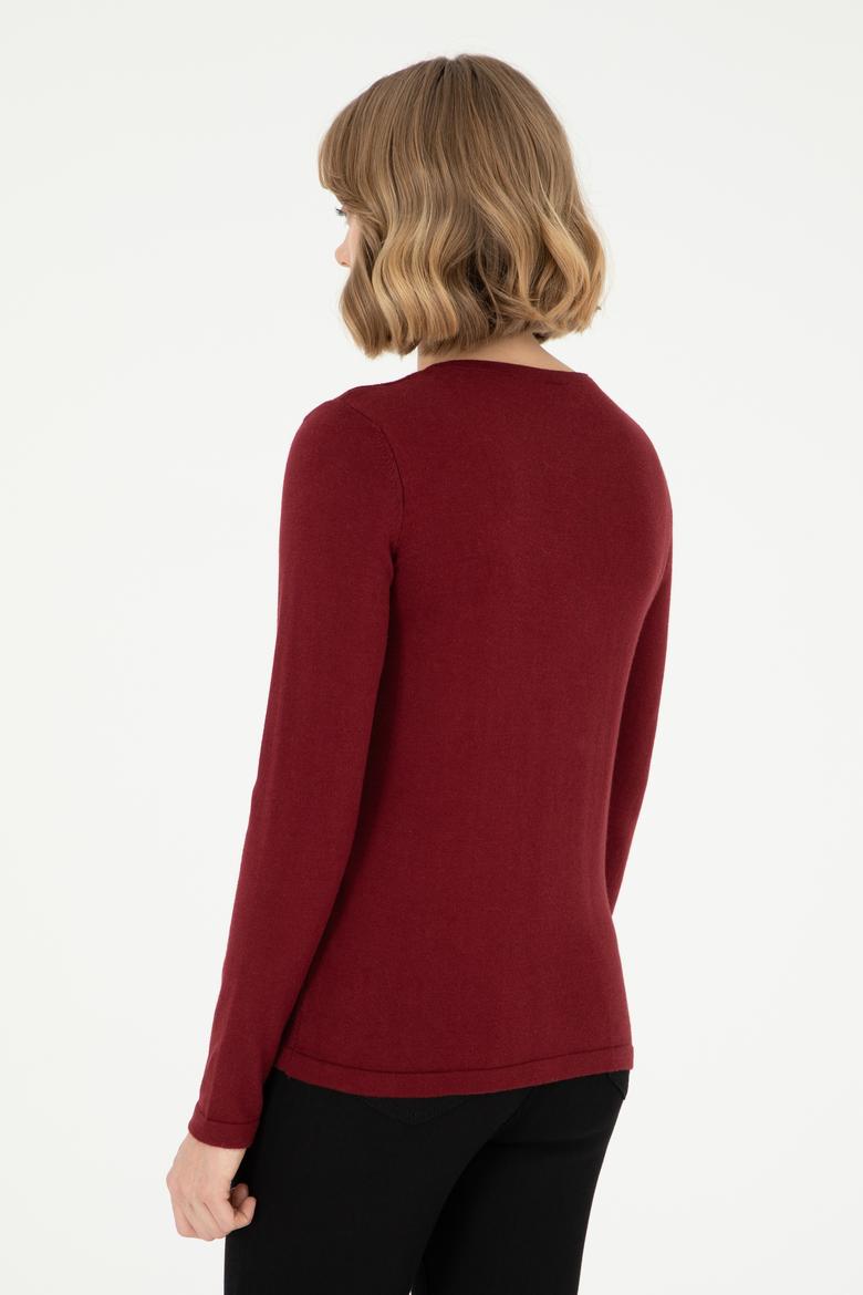 Kadın Bordo Basic Triko Hırka - 50288991026