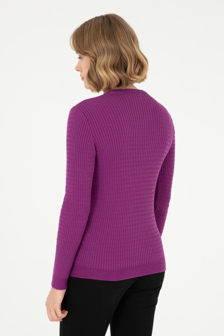 Kadın Violet Bisiklet Yaka Basic Kazak - 50288979086