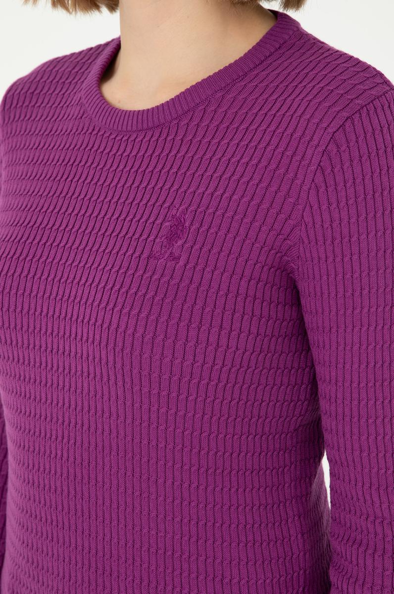 Kadın Violet Bisiklet Yaka Basic Kazak