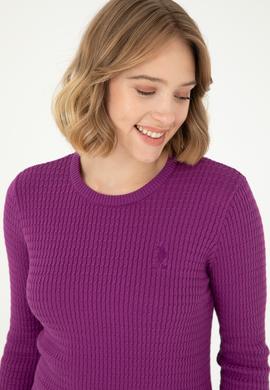 Kadın Violet Bisiklet Yaka Basic Kazak - 50288979086