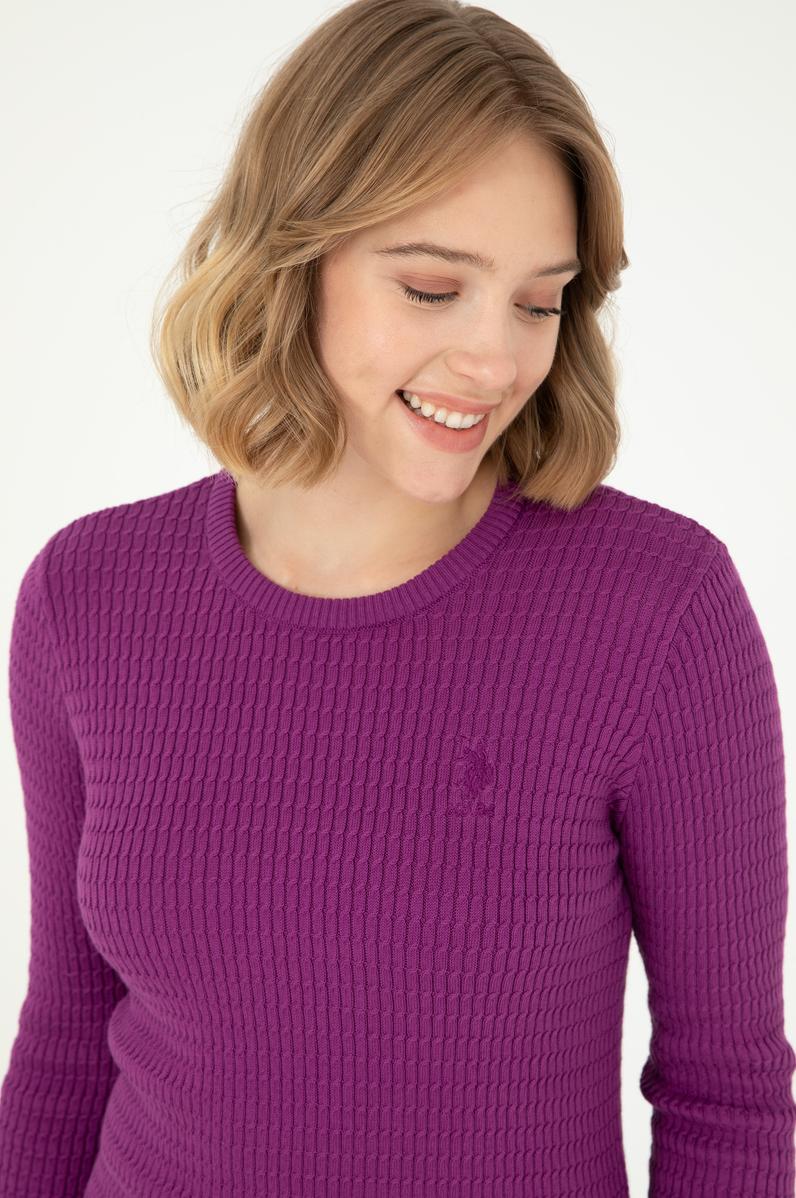 Kadın Violet Bisiklet Yaka Basic Kazak