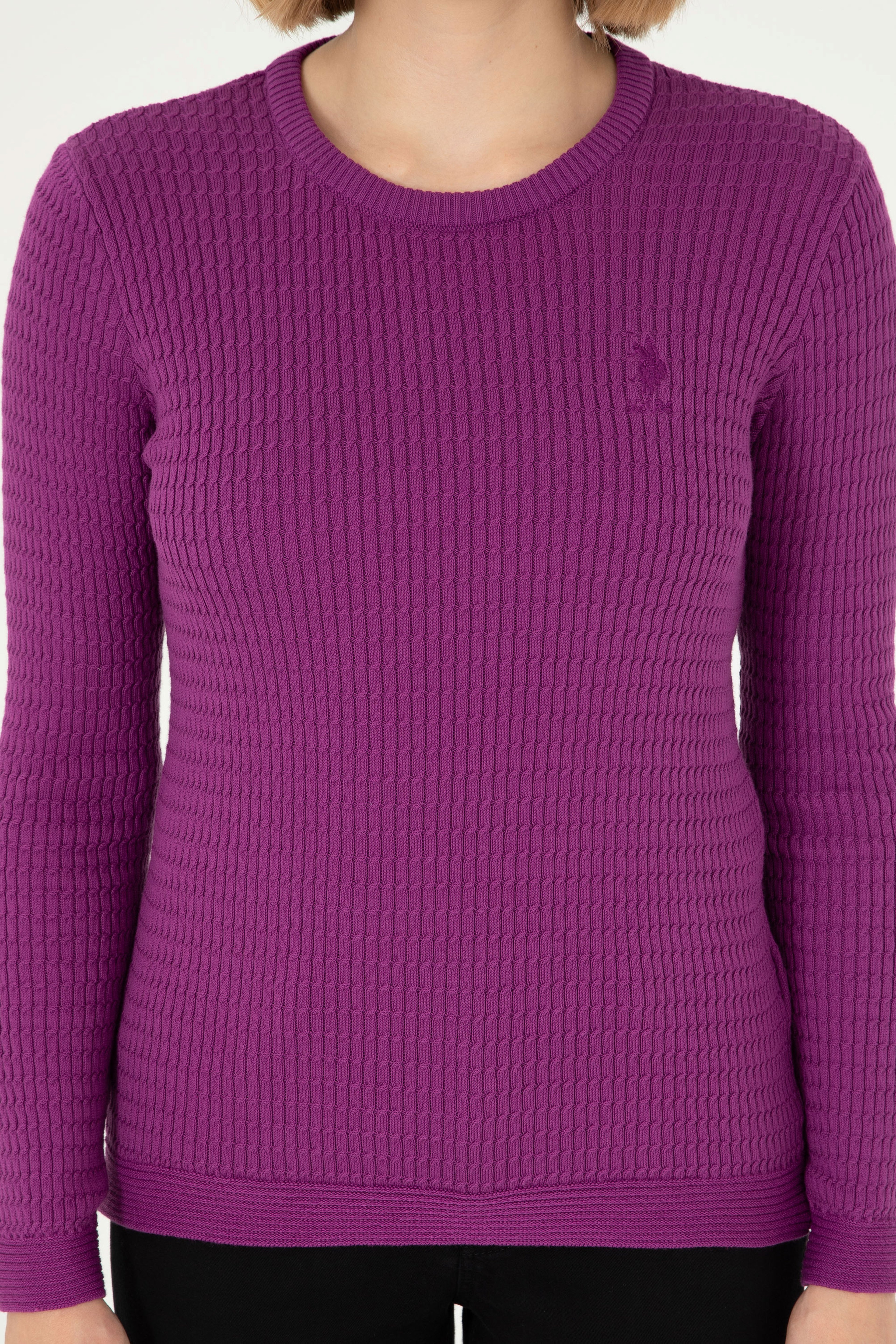Kadın Violet Bisiklet Yaka Basic Kazak - Image 6