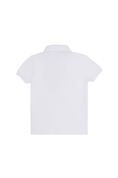 Kız Çocuk Beyaz Polo Yaka Basic Tişört