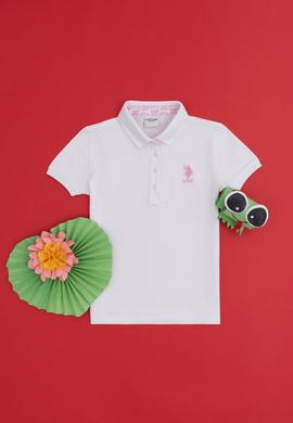 Kız Çocuk Beyaz Polo Yaka Basic Tişört - 50283286054