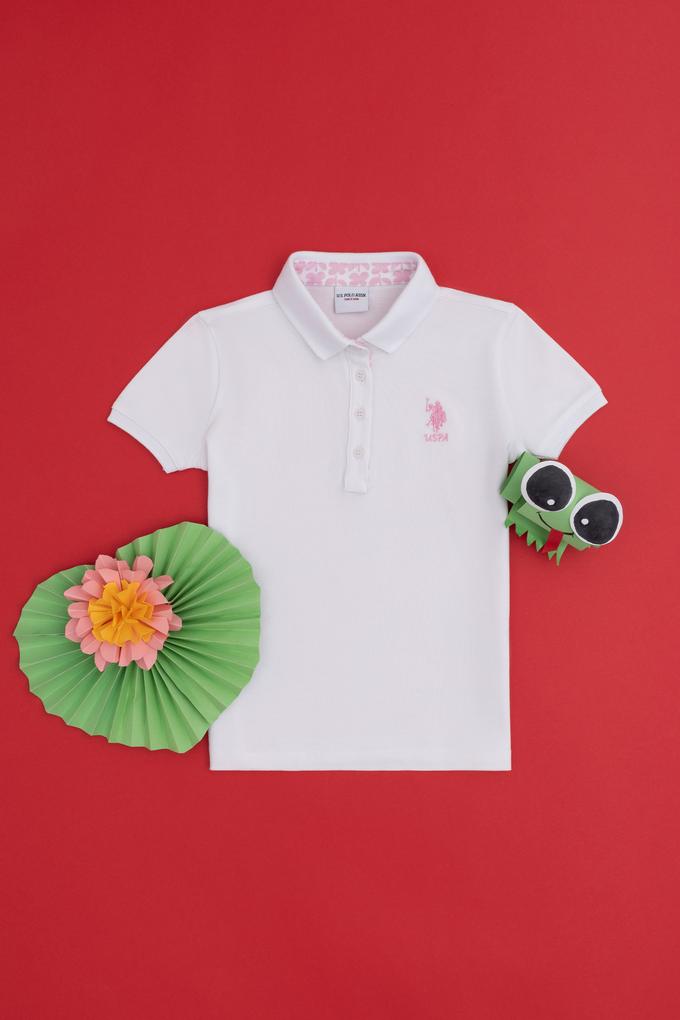 Kız Çocuk Beyaz Polo Yaka Basic Tişört