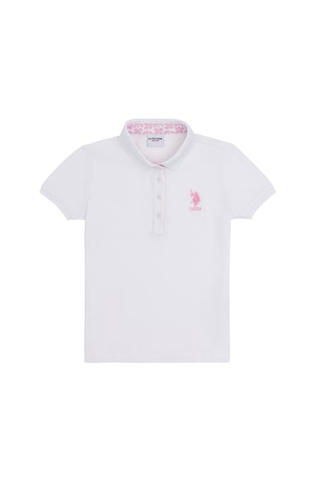 Kız Çocuk Beyaz Polo Yaka Basic Tişört